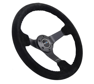 NRG Reinforced Steering Wheel (3in. Deep) Tasty Garage Sig Blk Suede, Red Stich, Pink TG Embroidery