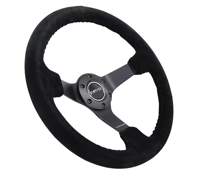 NRG Reinforced Steering Wheel (3in. Deep) Tasty Garage Sig Blk Suede, Red Stich, Pink TG Embroidery