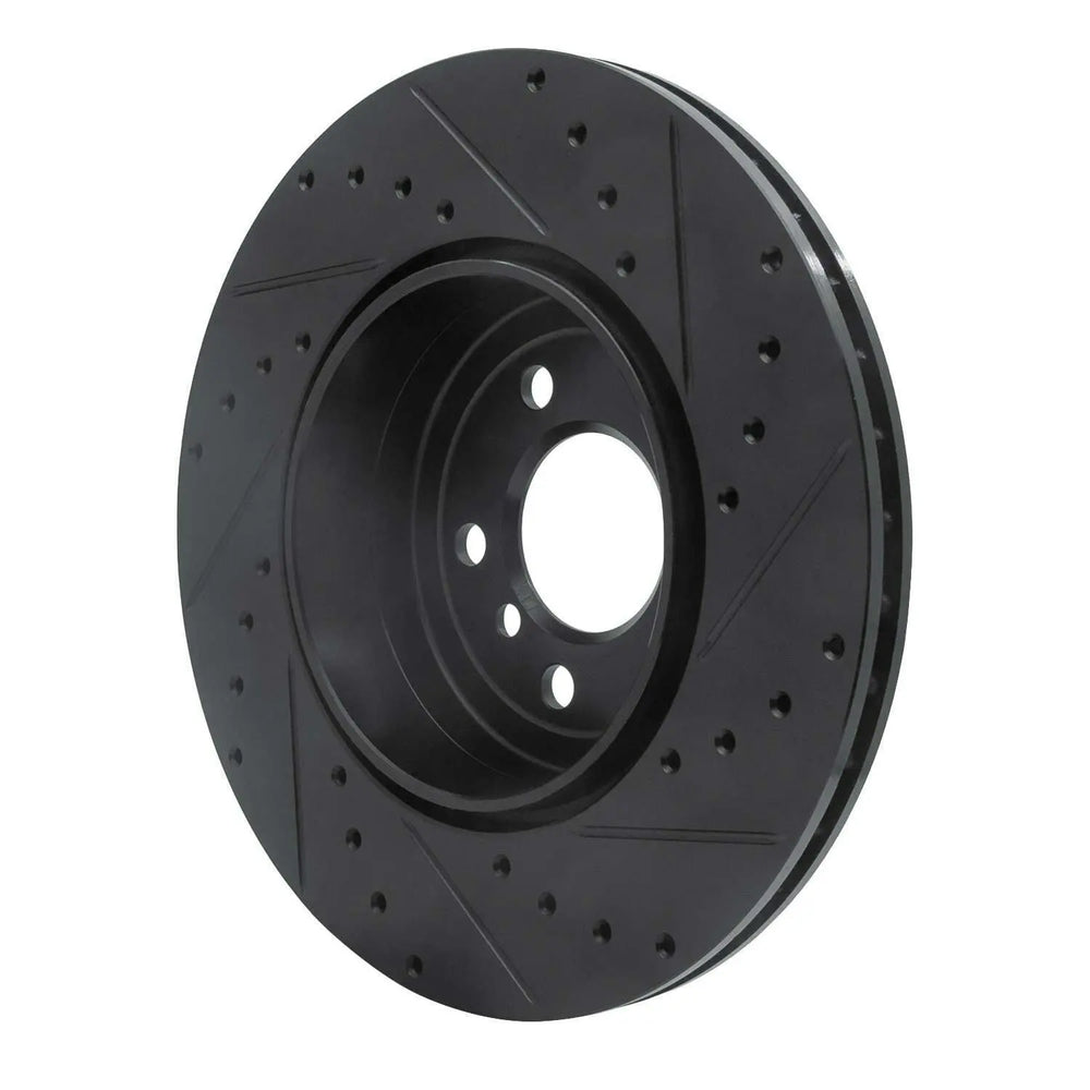 R1 10-19 BMW 535I GT Rear Left Drilled & Slotted Black Brake Rotor