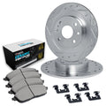 R1 02-08 Mini Cooper Rear Drilled & Slotted Silver Brake Rotor Set w/Euro Ceramic Pads and Hardware