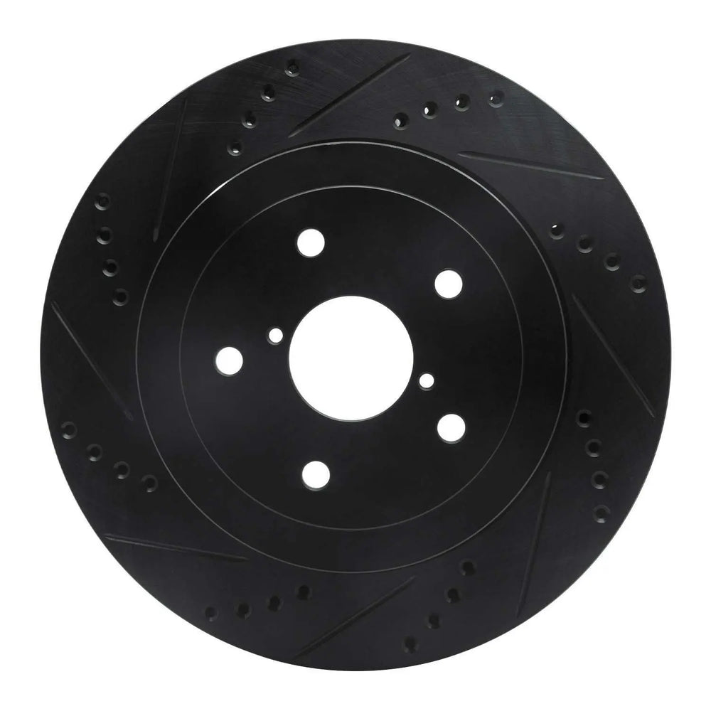 R1 05-07 Subaru Impreza Rear Left Drilled & Slotted Black Brake Rotor
