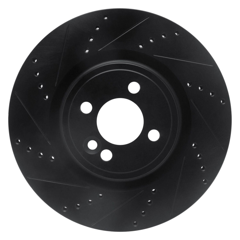 R1 09-14 Mini Cooper (Excl Clubman) Front Left Drilled & Slotted Black Brake Rotor