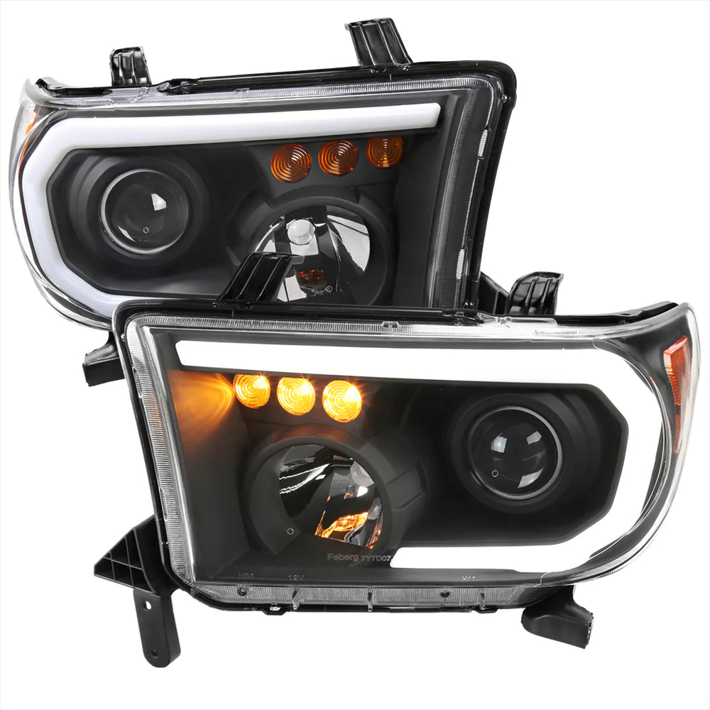 OE RETROFIT PROJECTOR HEADLIGHTS WITH LED BAR MATTE BLACK HOUSING AND CLEAR LENS