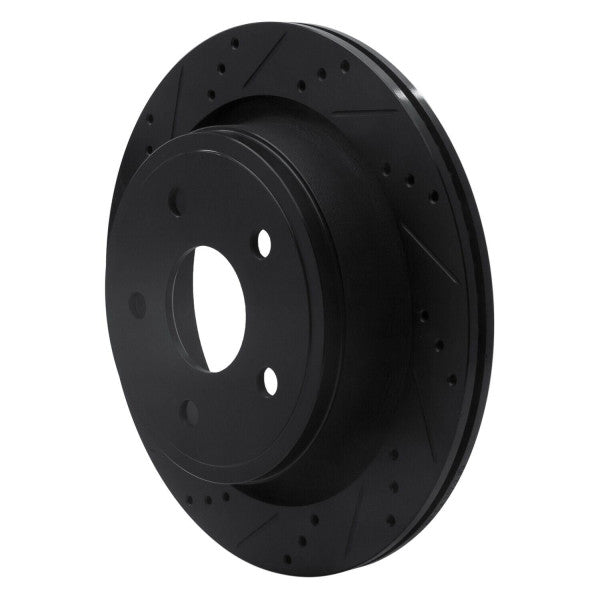 R1 02-21 Chrysler Aspen Rear Left Drilled Black Brake Rotor