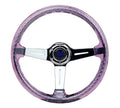 Reinforced Steering Wheel - Matsuri 350mm 2 Deep Dish Clear Acrylic Steering Wheel in Purple and Chrome spoke finish with slits.