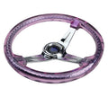 Reinforced Steering Wheel - Matsuri 350mm 2 Deep Dish Clear Acrylic Steering Wheel in Purple and Chrome spoke finish with slits.