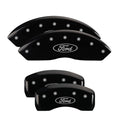 Front Set 2 Caliper Covers Engraved Front Oval Logo Ford Black Finish Silver Characters 2004-2007 Ford Focus MGP Caliper Covers