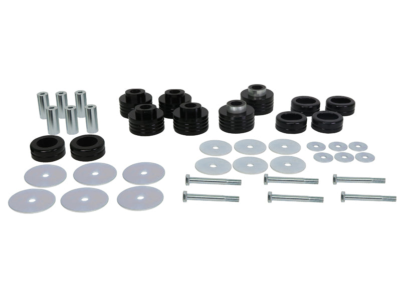 Body mount - bushing 12 Bushings 6 Tubes 6 Bolts 18 Washers Grease Install Guide