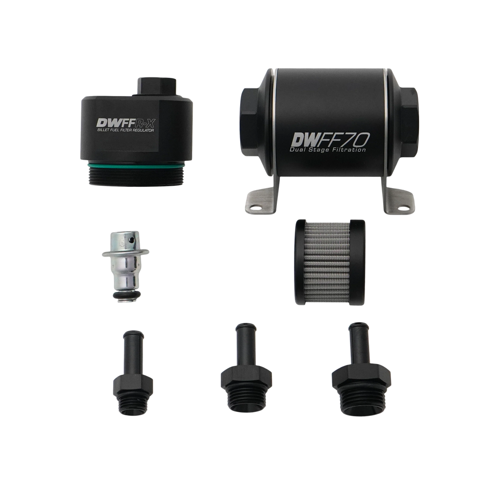 DeatschWerks DWFFR-X 70mm Billet Fuel Filter Regulator - 10 Micron with 3/8in Fittings