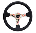 NRG Reinforced Steering Wheel (350mm / 3in. Deep) Blk Suede Floral Dipped w/ Blk Baseball Stitch