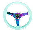 NRG Reinforc Steering Wheel (350mm / 3in. Deep) Minty Fresh Wood Grain w/Neochrome 3-Spoke Center