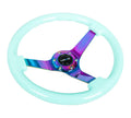 NRG Reinforc Steering Wheel (350mm / 3in. Deep) Minty Fresh Wood Grain w/Neochrome 3-Spoke Center