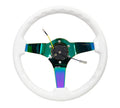 NRG Reinforced Steering Wheel (350mm / 3in. Deep) Classic White w/4mm Neochrome Solid 3-Spoke
