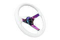 NRG Reinforced Steering Wheel (350mm / 3in. Deep) Classic White w/4mm Neochrome Solid 3-Spoke