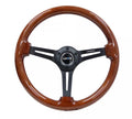 NRG Reinforced Steering Wheel (350mm / 3in. Deep) Brown Wood w/Blk Matte Spoke/Black Center Mark