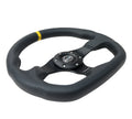 NRG Reinforced Steering Wheel (320mm) Sport Leather Dual Push Buttons Flat Bottom w/ Yellow Center