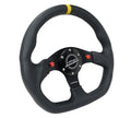 NRG Reinforced Steering Wheel (320mm) Sport Leather Dual Push Buttons Flat Bottom w/ Yellow Center