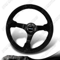 NRG Reinforced Steering Wheel (350mm / 3in. Deep) Blk Suede/Silver BBall Stitch w/5mm Mt. Blk Spokes