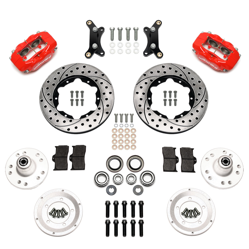 Wilwood 55-57 Chevrolet Bel Air Forged Dynalite Front Brake Kit w/ 11.00in Drilled Rotor - Red