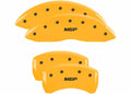 SET OF 4 CALIPER COVERS ENGRAVED FRONT/REAR MGP BLACK CHARACTERS YELLOW POWDER