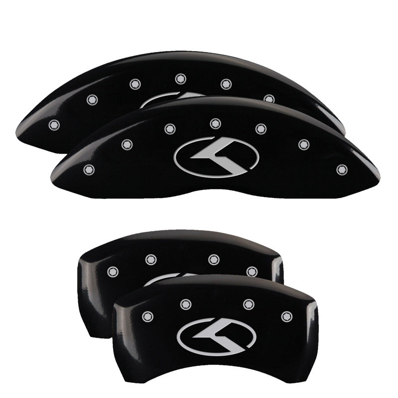 SET OF 4 CALIPER COVERS ENGRAVED FRONT/REAR MGP BLACK CHARACTERS YELLOW POWDER