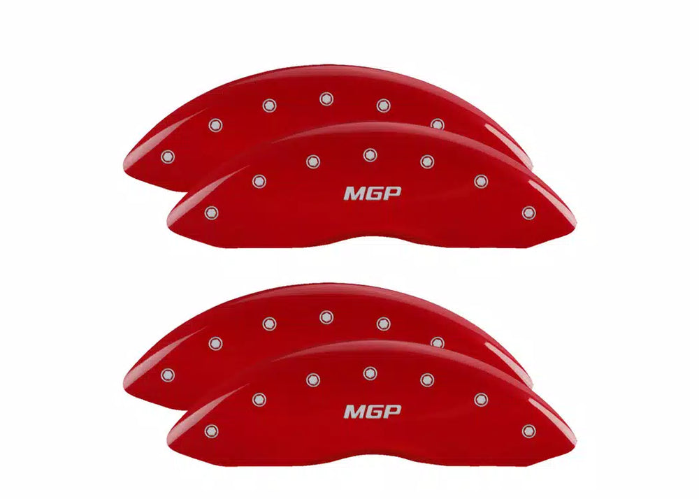 SET OF 4 CALIPER COVERS ENGRAVED FRONT/REAR MGP SILVER CHARACTERS RED POWDER C