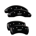 SET OF 4 CALIPER COVERS ENGRAVED FRONT/REAR MGP SILVER CHARACTERS BLACK POWDER