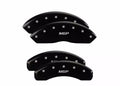 SET OF 4 CALIPER COVERS ENGRAVED FRONT/REAR MGP SILVER CHARACTERS BLACK POWDER