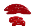 SET OF 4 CALIPER COVERS ENGRAVED FRONT/REAR MGP SILVER CHARACTERS RED POWDER C