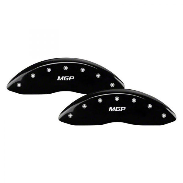 SET OF 4 CALIPER COVERS ENGRAVED FRONT/REAR MGP SILVER CHARACTERS BLACK POWDER