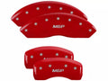 SET OF 4 CALIPER COVERS ENGRAVED FRONT/REAR MGP SILVER CHARACTERS RED POWDER C