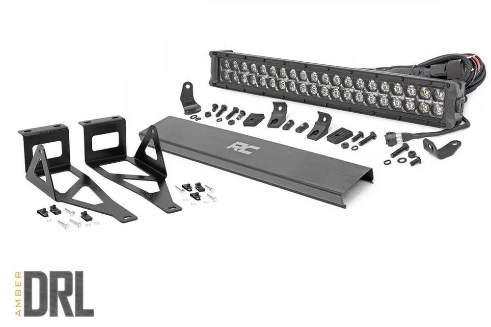 1x 70920BDA 1x 70687 LED Light Bumper Mount 2 Black Dual Row Amber DRL Ford Super Duty (05-07)