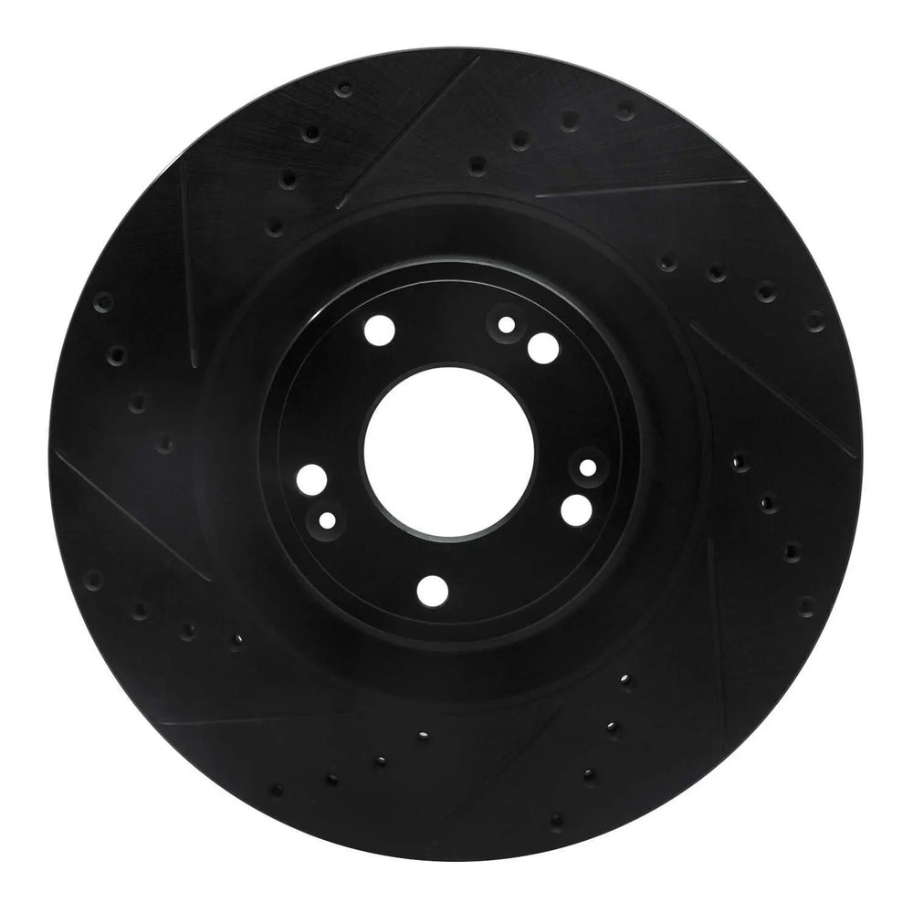 R1 11-17 Genesis G80 Front Left Drilled & Slotted Black Brake Rotor