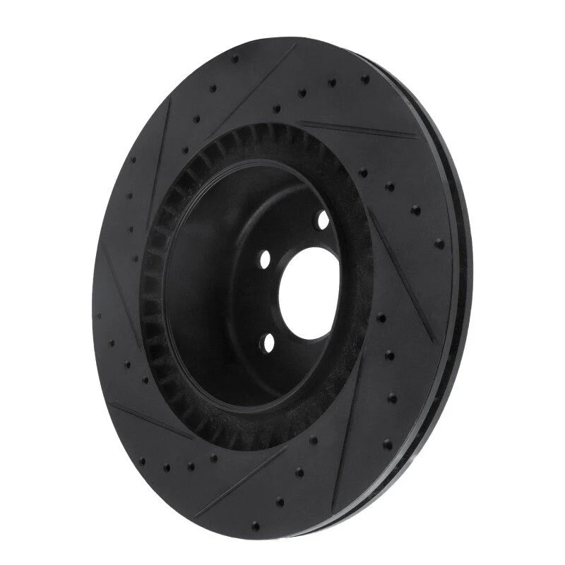 R1 10-14 BMW X6 Rear Right Drilled & Slotted Black Brake Rotor
