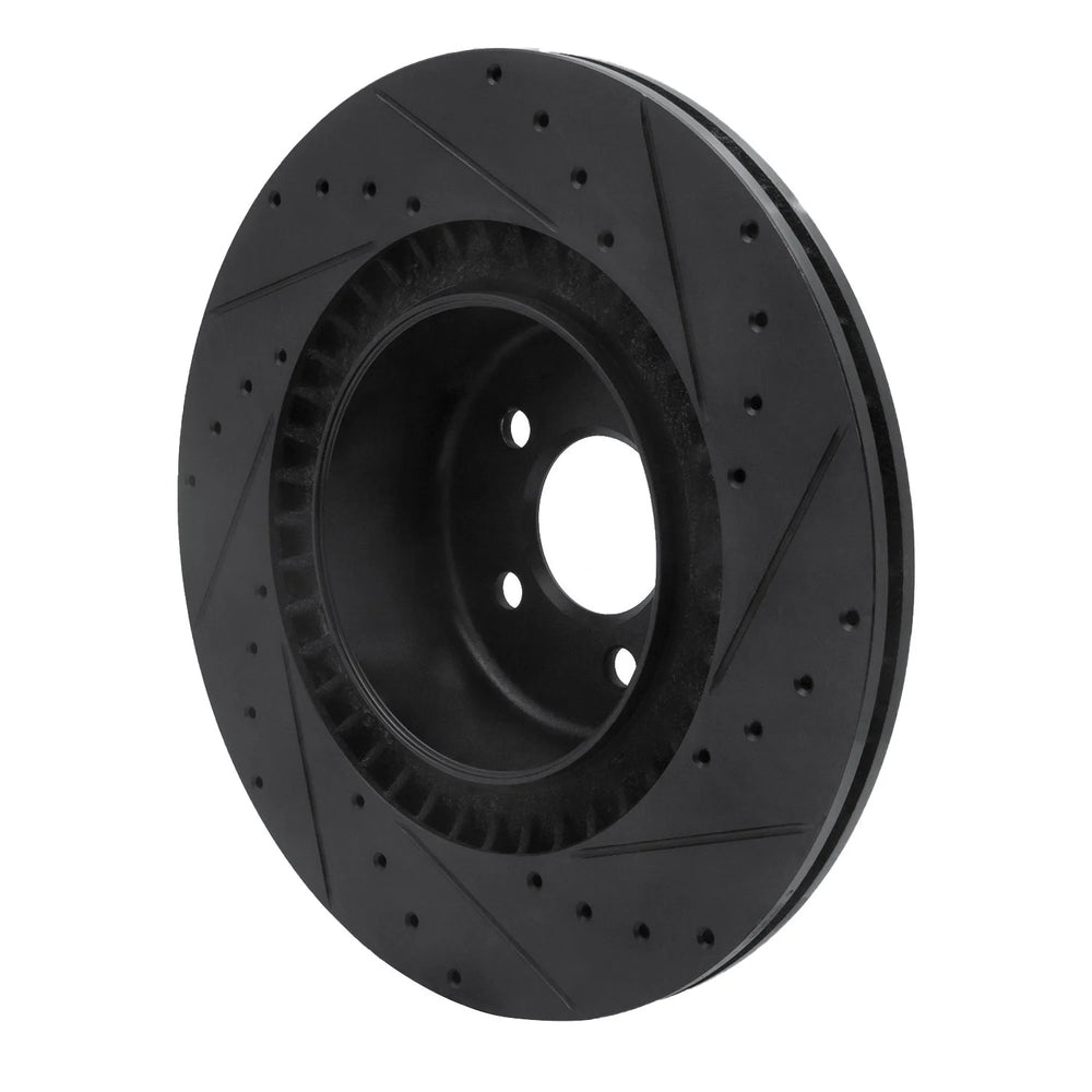 R1 10-14 BMW X5 Rear Left Drilled & Slotted Black Brake Rotor