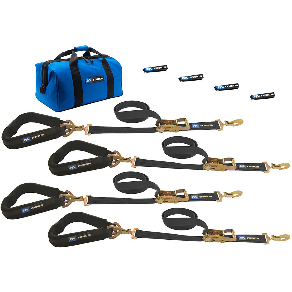 PRO PACK BLACK 2in X 8ft DIRECT HOOK RATCHET STRAPS AND (AXLE STRAPS BLACK 2in X 24in )