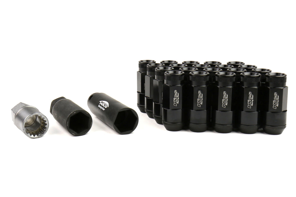 KICS Project Leggdura lug nuts Black 2-piece 12x1.25 53mm Open-End Look 16 pcs 4 locks