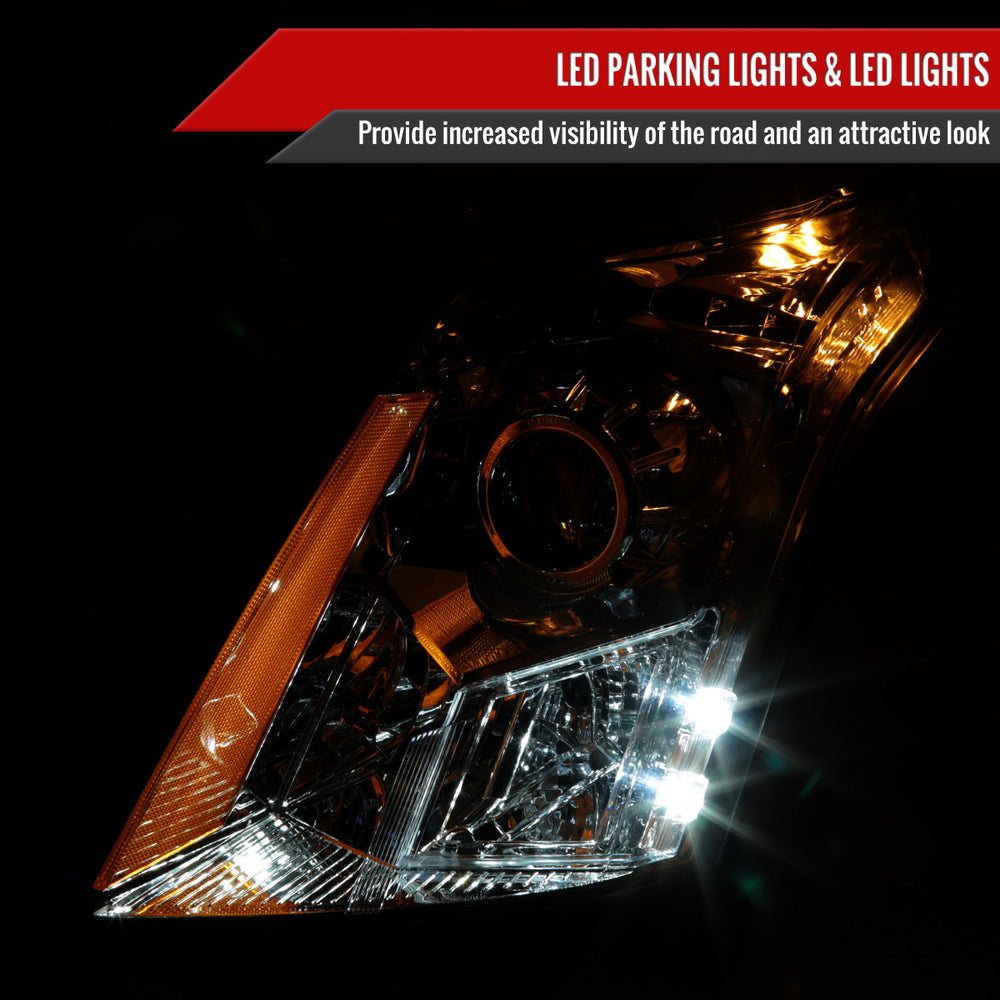OE PROJECTOR HEADLIGHTS CHROME HOUSING CLEAR LENS WITH AMBER REFLECTOR - USES STOCK BULBS - HALOGEN MODELS ONLY