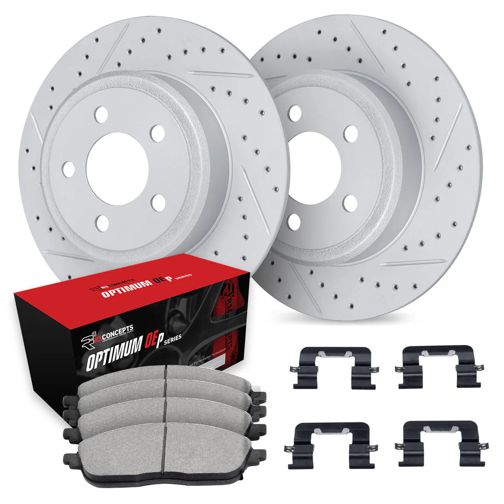 R1 02-24 Nissan Juke Rear Drill/Slot Carbon Coated Rotor Set w/Optimum Pads