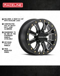 Raceline A71MB Mamba 14x6in/4x110 BP/5+1 40mm Offset/80.3mm Bore - Black & Machined Beadlock Wheel