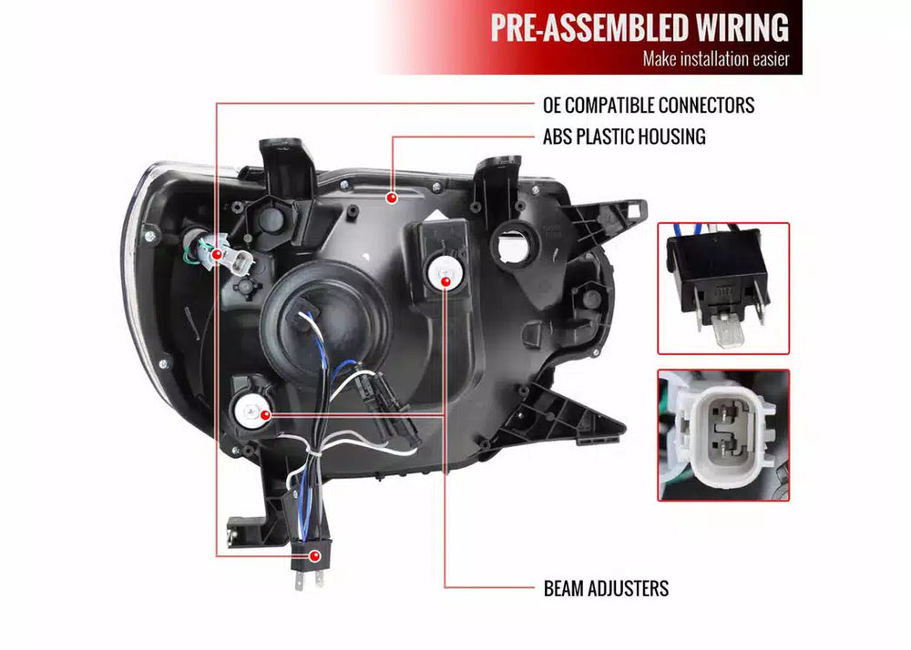 OE HEADLIGHTS WITH LED BAR CHROME HOUSING LIGHT SMOKED LENS