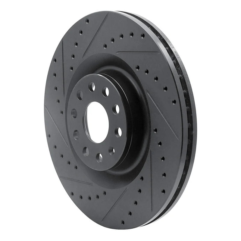 R1 06-13 Audi S3 (Mexico) Front Left Drilled & Slotted Black Brake Rotor