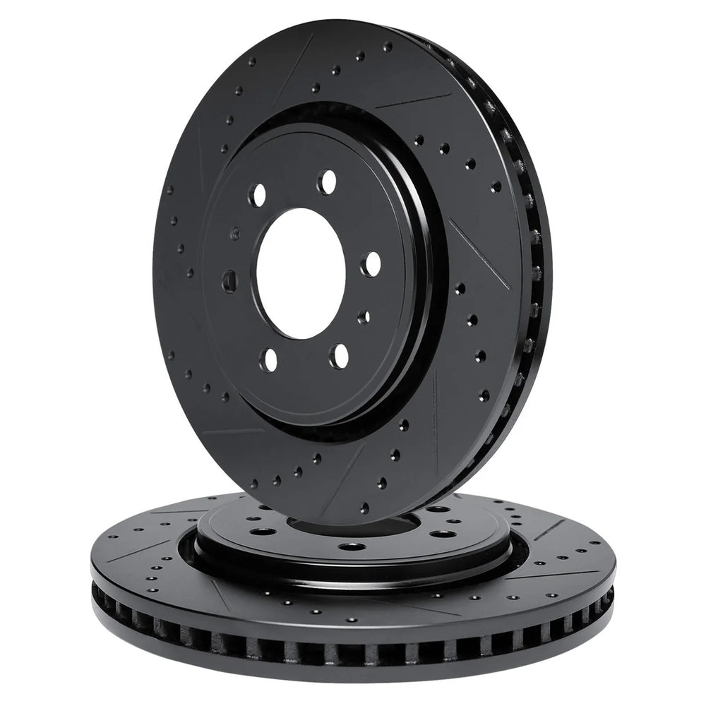 R1 10-24 Lexus GX460 Rear Drilled & Slotted Black Brake Rotor Set