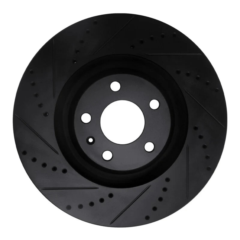 R1 05-11 Audi A6 Quattro Front Left Drilled & Slotted Black Brake Rotor