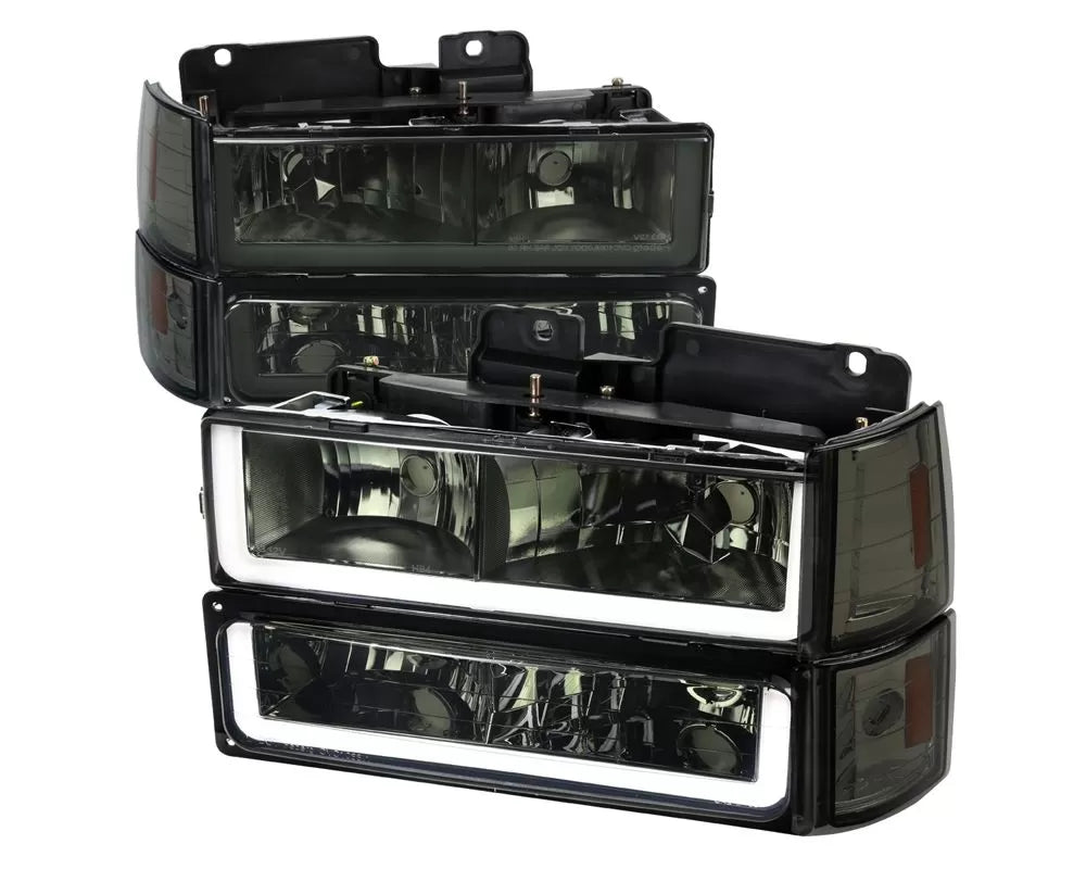 HEADLIGHT BUMPER LIGHT AND CORNER LIGHT COMBO CHROME HOUSING AND SMOKED LENS WITH LED BAR