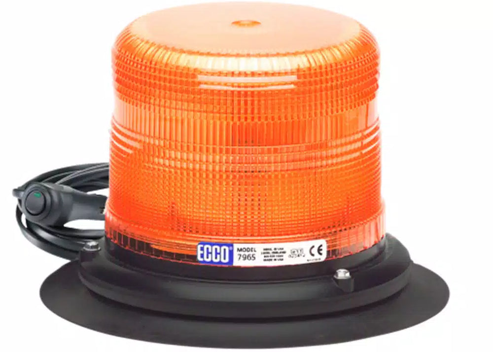 SAE CLASS 1 LED AMBER BEACON LOW PROFILE ALUMINUM BASE PULSE8 FLASH PATTERN W/VACUUMMAGNET MOUNT