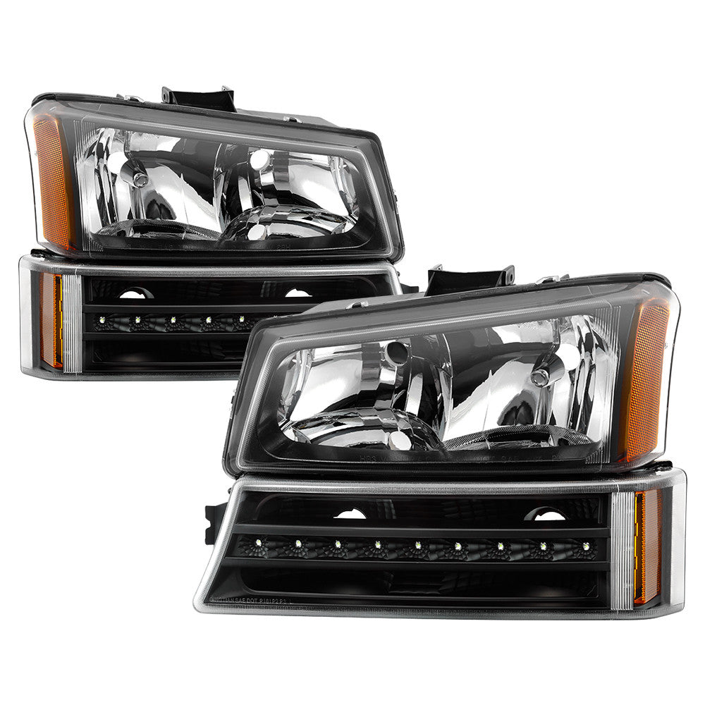 xTune 03-06 Chevy Silverado 1500/2500/3500 Headlights LED Bmpr Lights Blk (HD-JH-CSIL03-LED-BK-SET)
