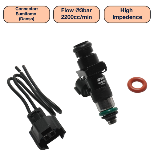 DeatschWerks Universal 2200cc Single Fuel Injector / 48mm Length / 14mm O-Ring Seals