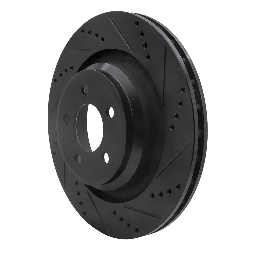 R1 05-23 Chrysler 300 Rear Right Drilled & Slotted Black Brake Rotor