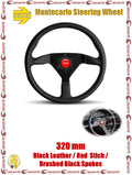 Momo Montecarlo Steering Wheel 320 mm - Black Leather/Red Stitch/Black Spokes